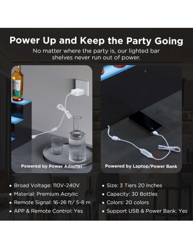 Estante para botellas de licor Dethan 3 niveles LED 49 cm