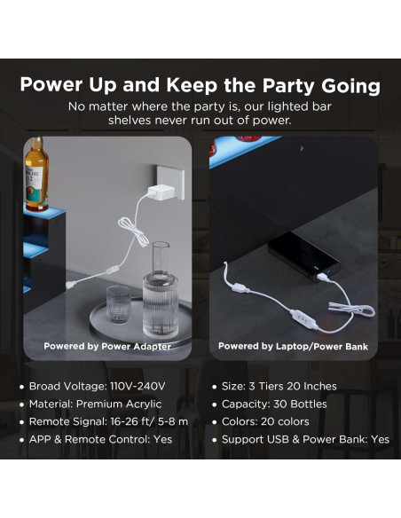 Estante para botellas de licor Dethan 3 niveles LED 49 cm