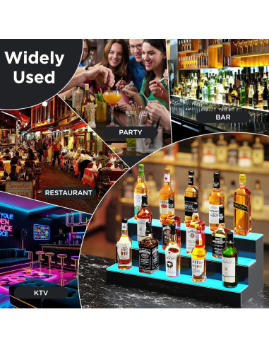 Estante para botellas de licor Dethan 3 niveles LED 49 cm