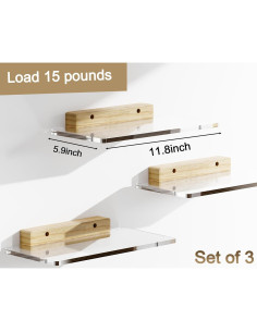 Estantes Flotantes de Acrílico y Pino SoaShower - Set de 3 2