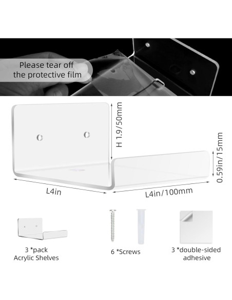 Estantes Flotantes Mini Douildhaiy 3 Unidades Acrílico 10.16 cm
