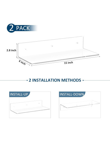 Estantes de Pared Flotantes Acrílicos Sezanrpt 38 cm - Paquete de 2