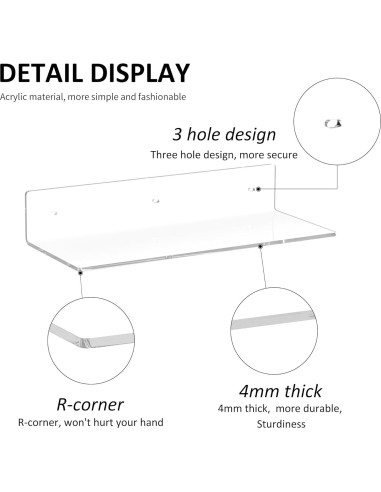 Estantes de Pared Flotantes Acrílicos Sezanrpt 38 cm - Paquete de 2