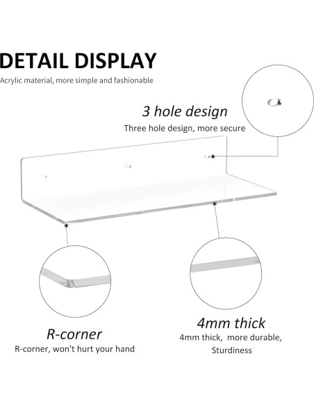 Estantes de Pared Flotantes Acrílicos Sezanrpt 38 cm - Paquete de 2