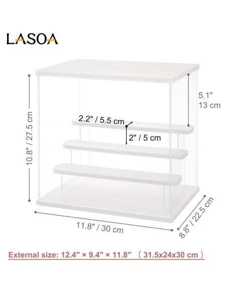 Caja de Exhibición Acrílica LASOA 4 Niveles con LED 30x22.5x28cm