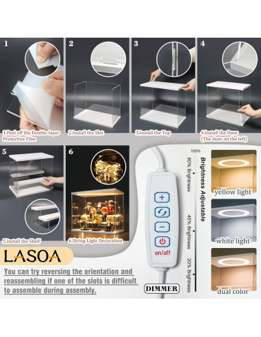 Caja de Exhibición Acrílica LASOA 4 Niveles con LED 30x22.5x28cm