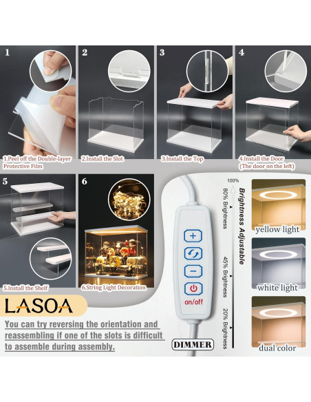 Caja de Exhibición Acrílica LASOA 4 Niveles con LED 30x22.5x28cm