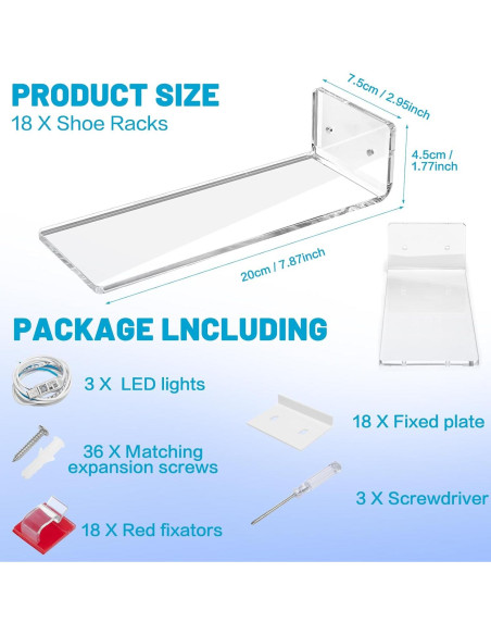 Estante Flotante para Zapatos DILIBRA con Luces LED 18 Pcs
