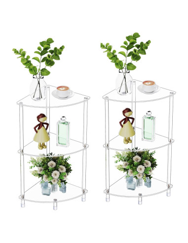 Juego de 2 Mesas Laterales Acrílicas Triangulares 3 Niveles Bkemiy