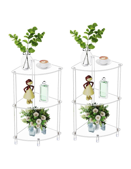 Juego de 2 Mesas Laterales Acrílicas Triangulares 3 Niveles Bkemiy