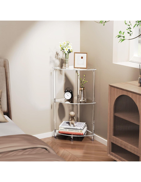 Juego de 2 Mesas Laterales Acrílicas Triangulares 3 Niveles Bkemiy