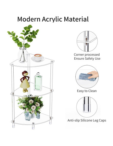 Juego de 2 Mesas Laterales Acrílicas Triangulares 3 Niveles Bkemiy