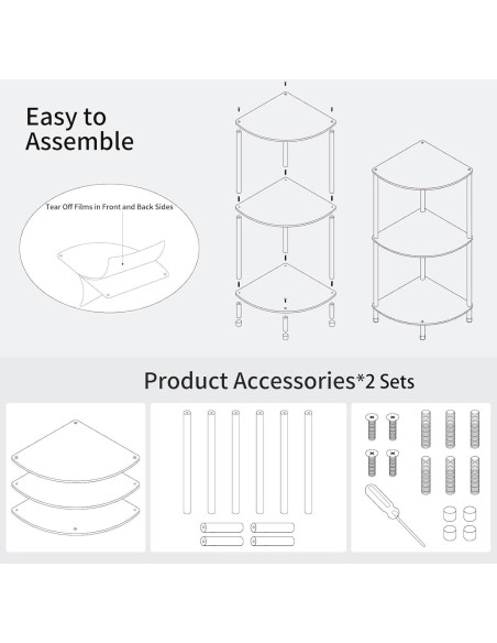 Juego de 2 Mesas Laterales Acrílicas Triangulares 3 Niveles Bkemiy