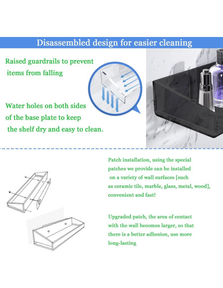 Estantes de baño acrílico KATASKI, 3 unidades, sin taladrar