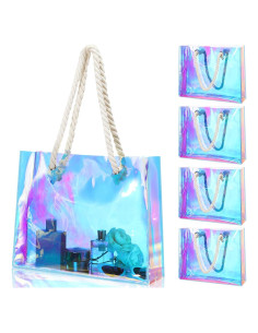 4 Bolsas Tote Transparentes Holográficas Buryeah 38x30cm