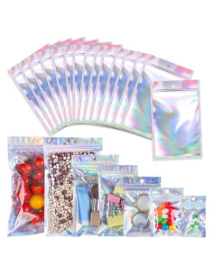 Paquete de 100 Bolsas Mylar Reutilizables 6x10 cm Holográficas