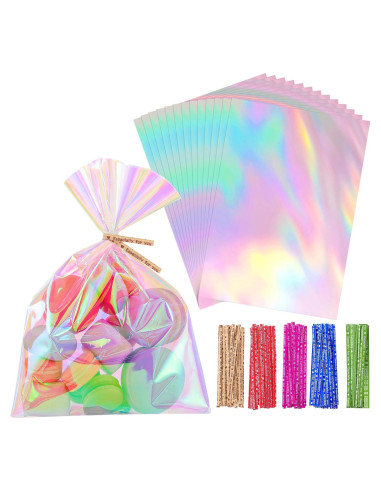 150 Bolsas de Celofán Iridiscentes 5x7 cm con Cierres