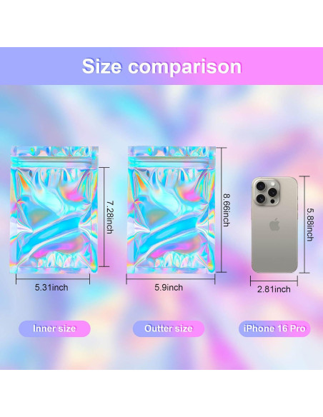 100 Bolsas Reutilizables Mylar 15x20 cm Holográficas Cherodada