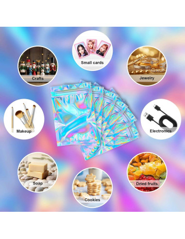 100 Bolsas Reutilizables Mylar 15x20 cm Holográficas Cherodada