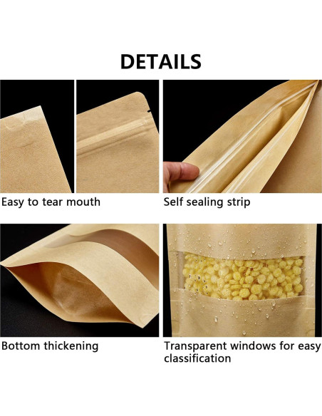 100 Bolsas Reutilizables de Papel Kraft 8.89x13.97 cm con Ventana