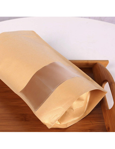 100 Bolsas Reutilizables de Papel Kraft 8.89x13.97 cm con Ventana