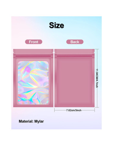 100 Bolsas Mylar Rosa Reutilizables 7.6x11.9 cm Lautechco