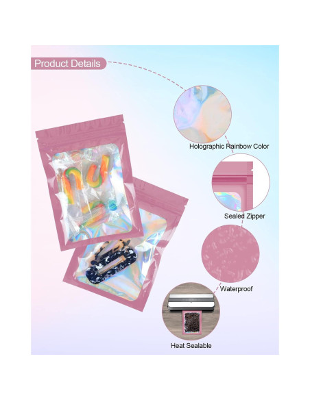 100 Bolsas Mylar Rosa Reutilizables 7.6x11.9 cm Lautechco