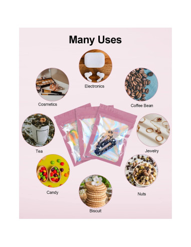 100 Bolsas Mylar Rosa Reutilizables 7.6x11.9 cm Lautechco