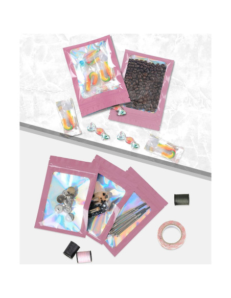 100 Bolsas Mylar Rosa Reutilizables 7.6x11.9 cm Lautechco