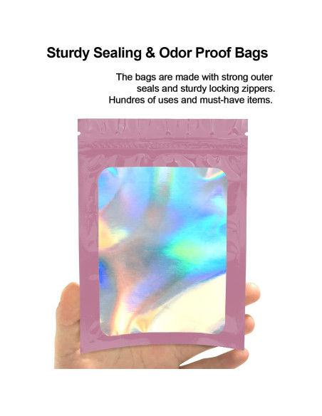 100 Bolsas Mylar Rosa Reutilizables 7.6x11.9 cm Lautechco