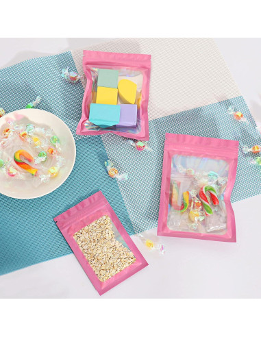 100 Bolsas Mylar Rosa Reutilizables 7.6x11.9 cm Lautechco