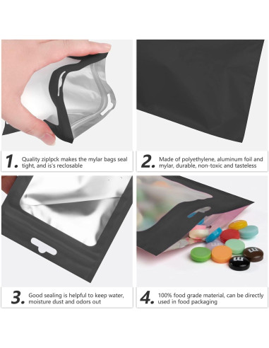 100 Bolsas Mylar Reutilizables ANZNKU 6.99x10 cm a Prueba de Olores