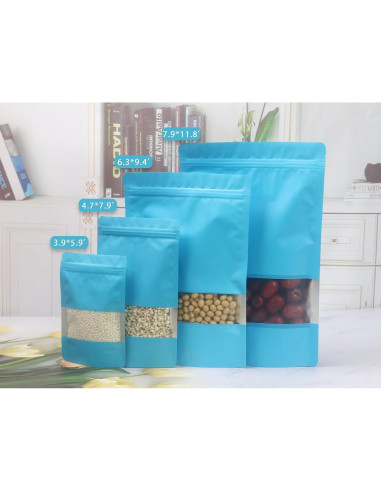 50 Bolsas Metálicas Reutilizables PQZKLDP 12x20cm con Ventana