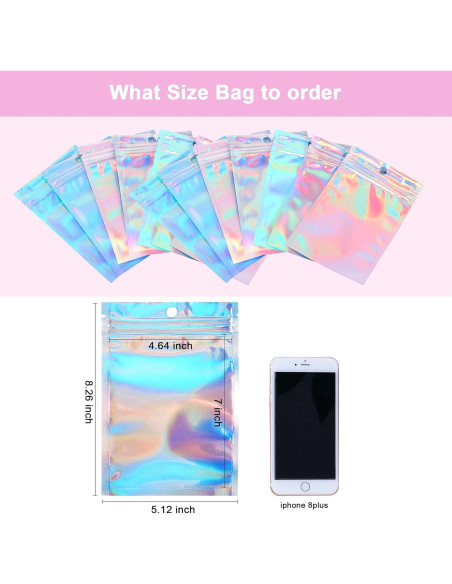 100 Bolsas Holográficas Reutilizables Heoawrk 12.7x20.3 cm