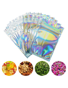 100 Bolsas Mylar Reutilizables 8x13 cm Arcoíris Holográfico