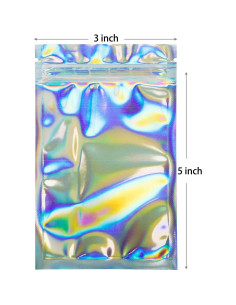 100 Bolsas Mylar Reutilizables 8x13 cm Arcoíris Holográfico 2