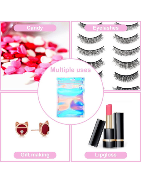 100 Bolsas Holográficas Reutilizables Heoawrk 12.7x20.3 cm