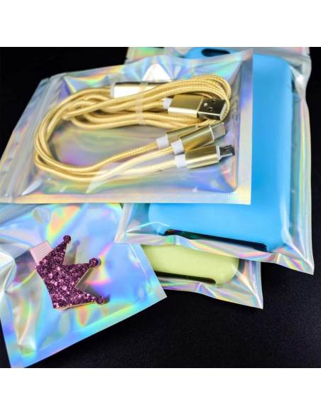 100 Bolsas Holográficas Reutilizables SixWeKit 15x22cm