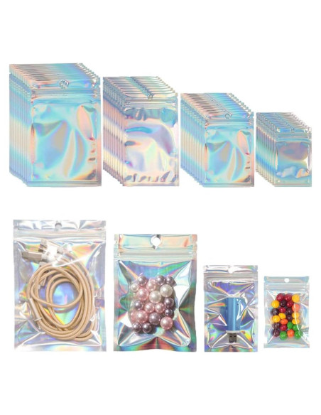 200 Bolsas Holográficas Reutilizables BOSOIRSOU 4 Tamaños