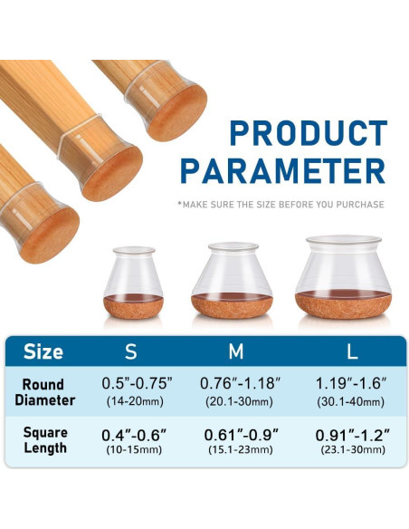 24 Protectores de Suelo PISAO para Patas de Silla Redondos