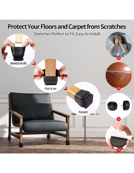 Ezprotekt 24 Protectores de Suelo de Silicona para Patas Cuadradas