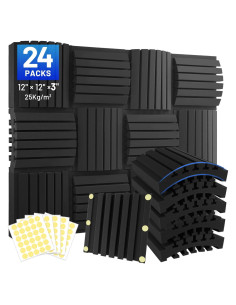 Paquete de 24 Paneles de Espuma Acústica Curvada 3" x 30.48 cm