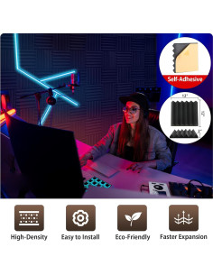 Paquete de 6 Paneles Acústicos Adhesivos 30.48x30.48cm 2