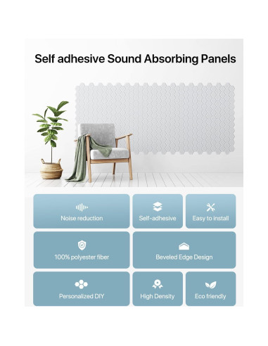 Paquete de 12 Paneles Acústicos Autoadhesivos 30.48 cm Blanco