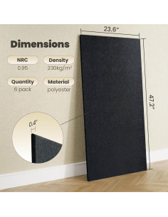 Paquete de 6 Paneles Acústicos Keemute 120x60 cm Aislantes Negro 2
