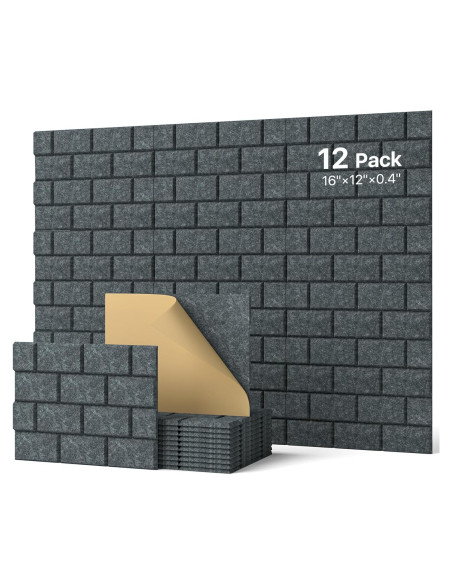 Paneles Aislantes de Sonido Autoadhesivos 12 Piezas 40.6x30.5cm Gris