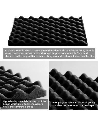 Paneles Acústicos Autoadhesivos Ovalados Negros - 12 Piezas 30.48x30.48 cm