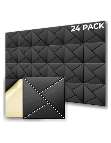 Paquete de 24 Paneles Acústicos Autoadhesivos 30.48x30.48cm - Espuma Aislante de Sonido