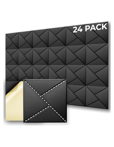 Paquete de 24 Paneles Acústicos Autoadhesivos 30.48x30.48cm - Espuma Aislante de Sonido Paquete de 24 Paneles Acústicos Autoadhesivos 30.48x30.48cm - Espuma Aislante de Sonido