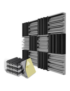 Paquete de 12 Paneles Aislantes Acústicos 30.48x30.48cm - Negro y Gris